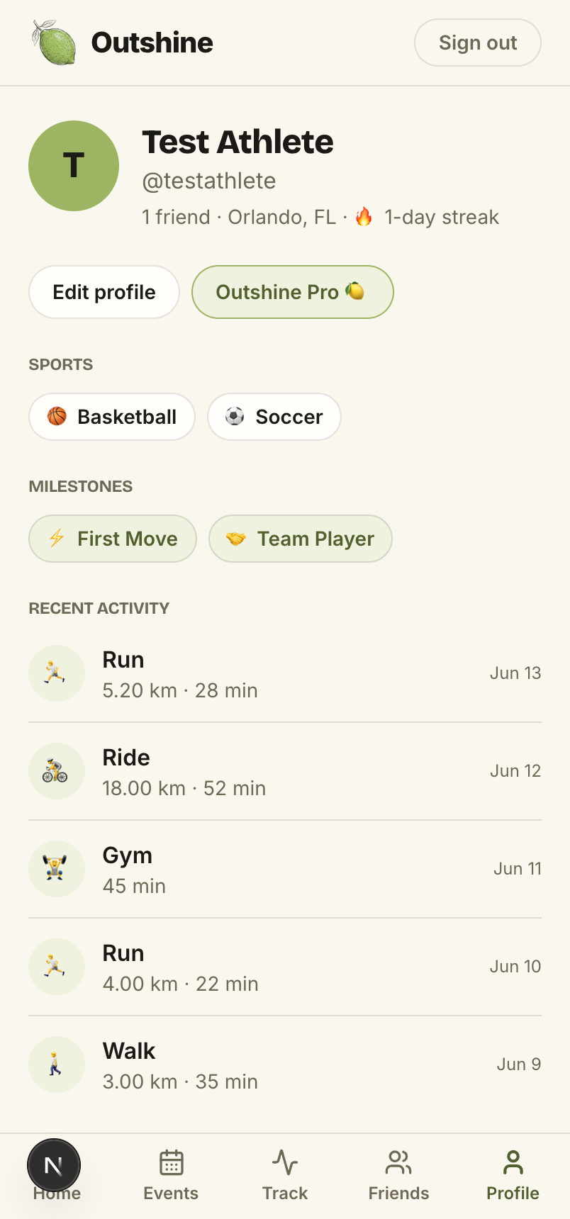 Your progress — Outshine app screen